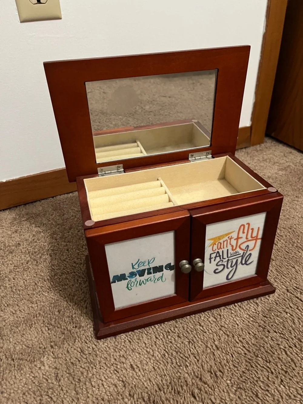 Wood Finish Jewelry Box with Mirror - Brown